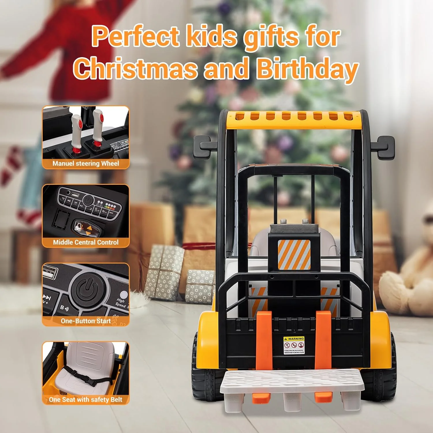12V Kids Ride-On Forklift Battery Powered Toy with Liftable Fork and Pallet - Image 7
