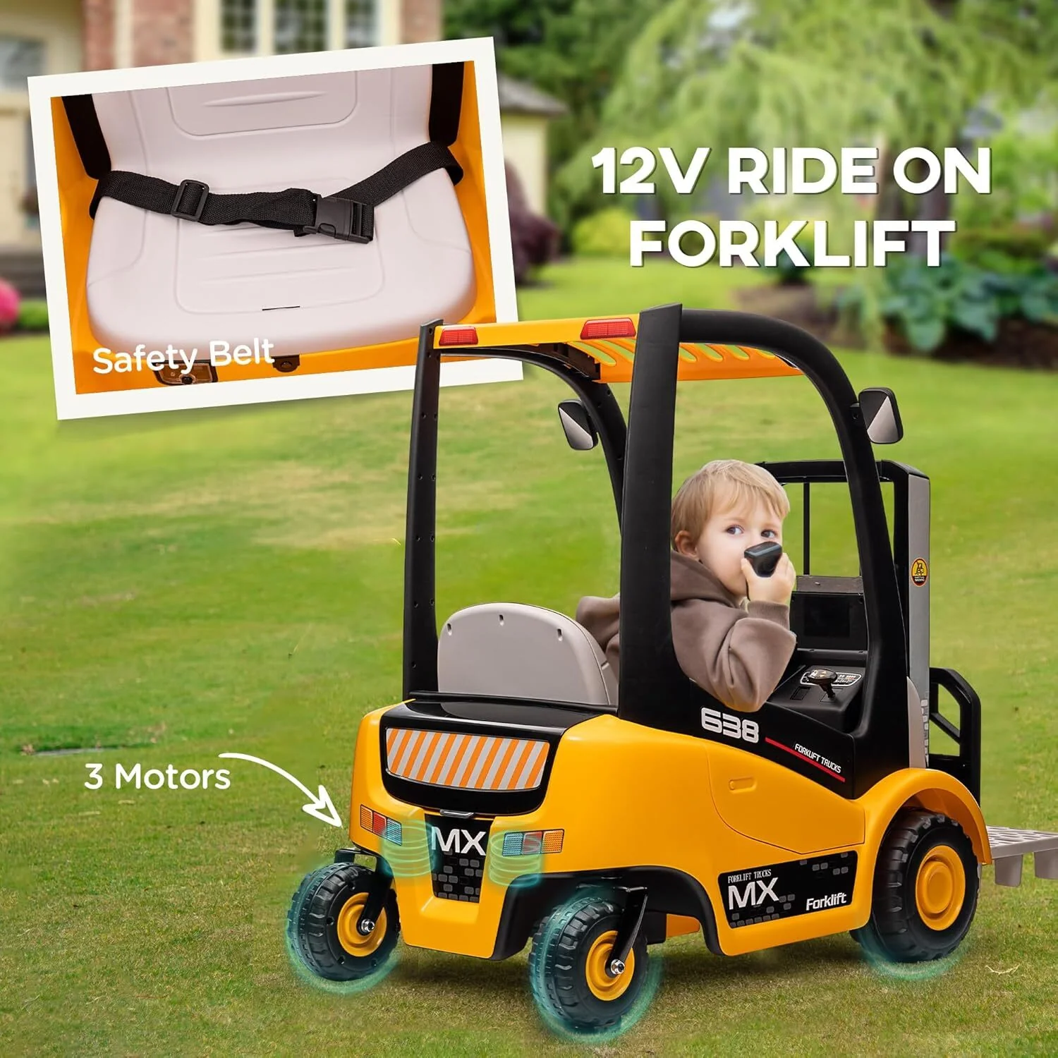 12V Battery-Powered Kids Ride-On Forklift Car with Remote and Liftable Top Fork Pallet - Image 12