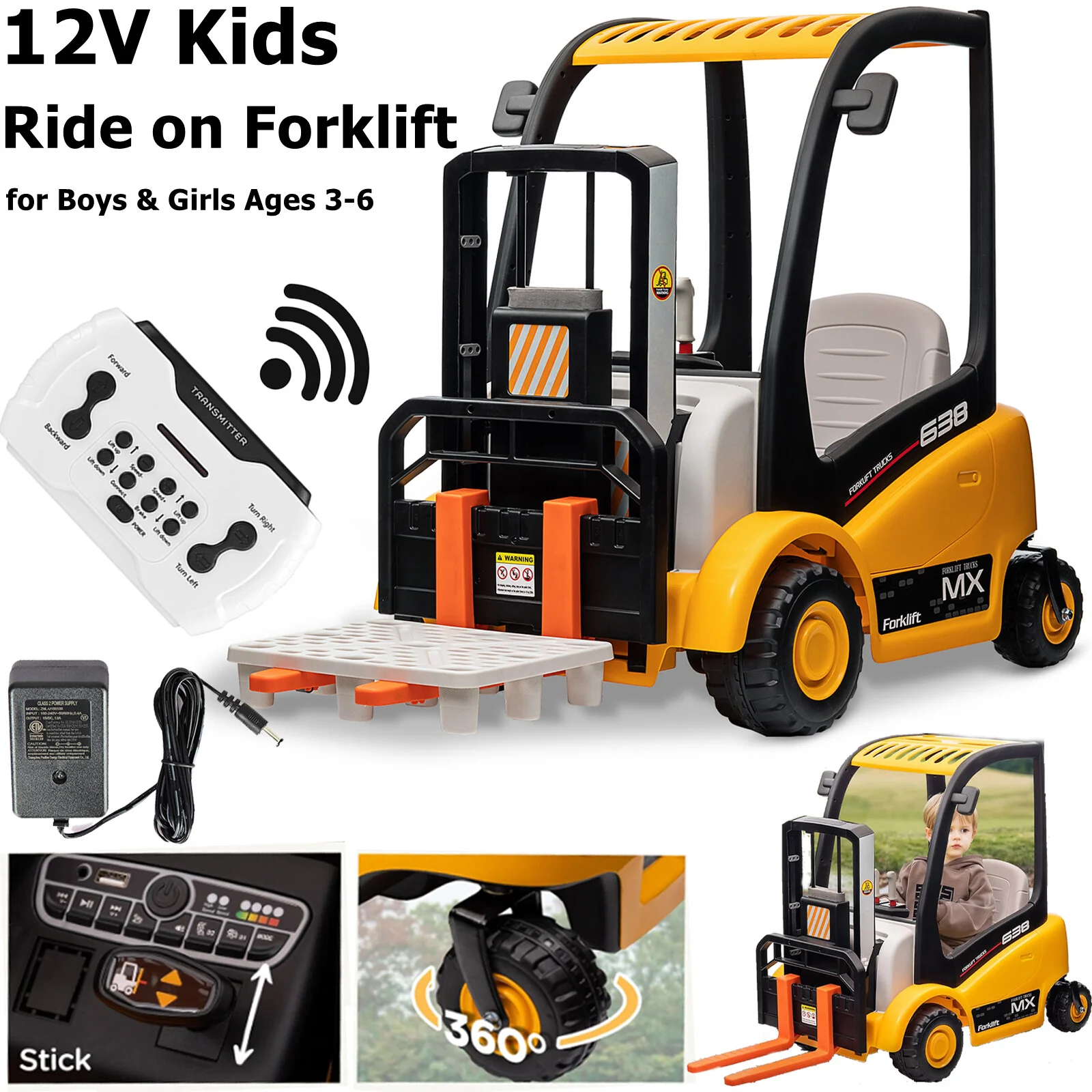 12V Kids Electric Ride-On Forklift with Liftable Fork and Tent Accessory
