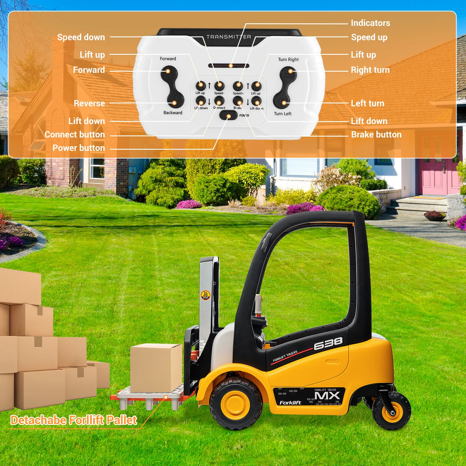 12V Kids Electric Ride-On Forklift with Liftable Fork and Tent Accessory - Image 4