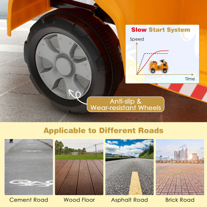 12V Kids Ride-On Garbage Truck with Warning Lights and 6 Recycling Accessories - Image 10