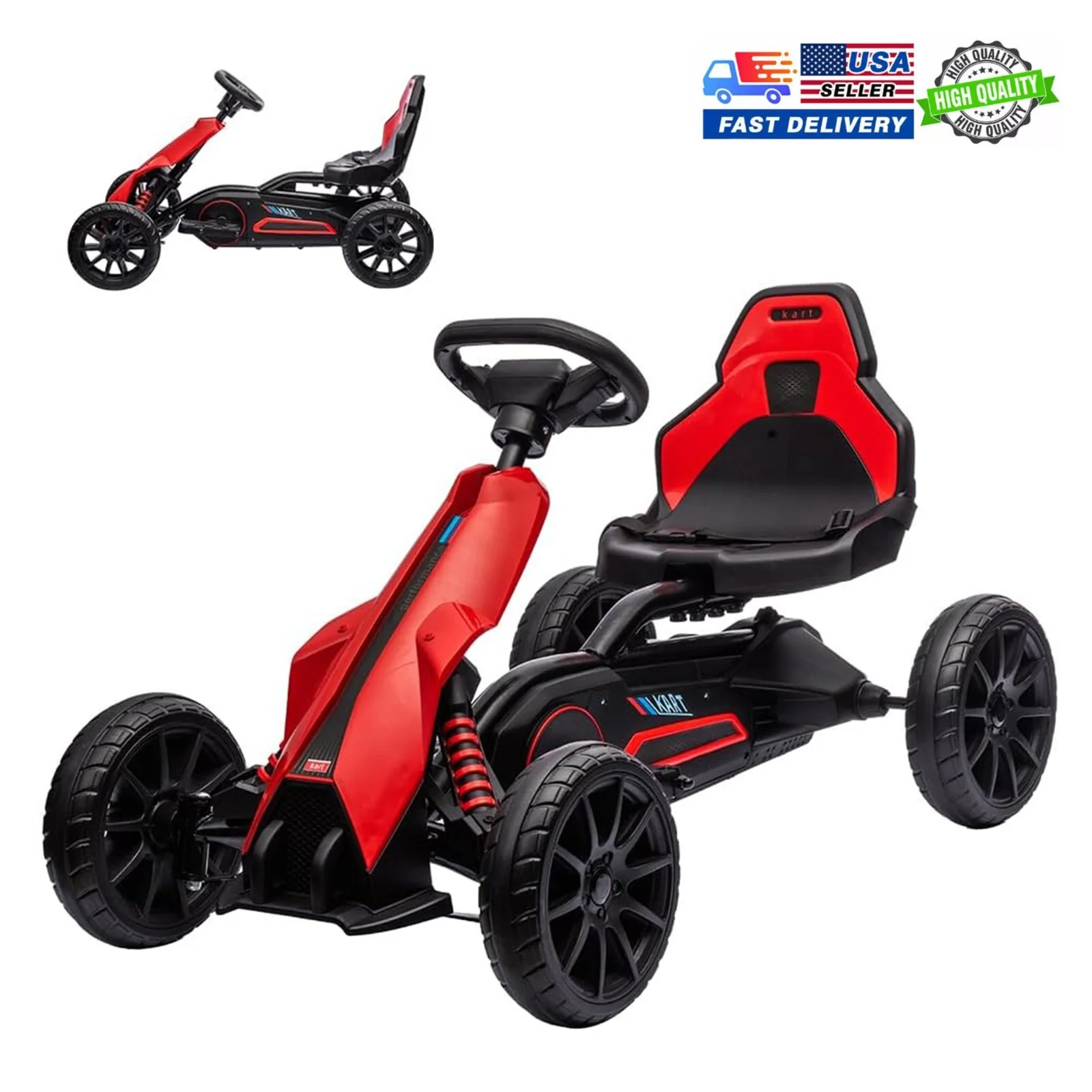 12V Kids Ride-On Go Kart with Adjustable Seat, 2.8 MPH Drifting Car, 66 lbs Capacity, 35W Motor, Red