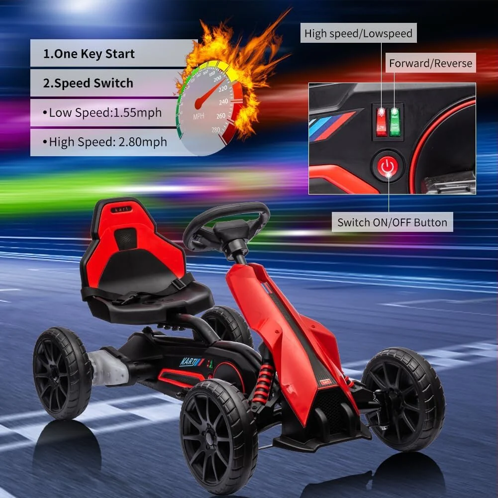 12V Kids Ride-On Go Kart with Adjustable Seat, 2.8 MPH Drifting Car, 66 lbs Capacity, 35W Motor, Red - Image 4
