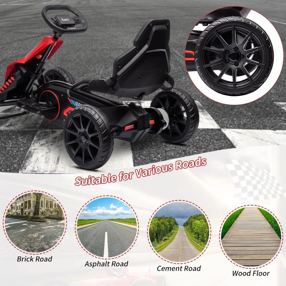 12V Kids Ride-On Go Kart with Adjustable Seat, 2.8 MPH Drifting Car, 66 lbs Capacity, 35W Motor, Red - Image 6