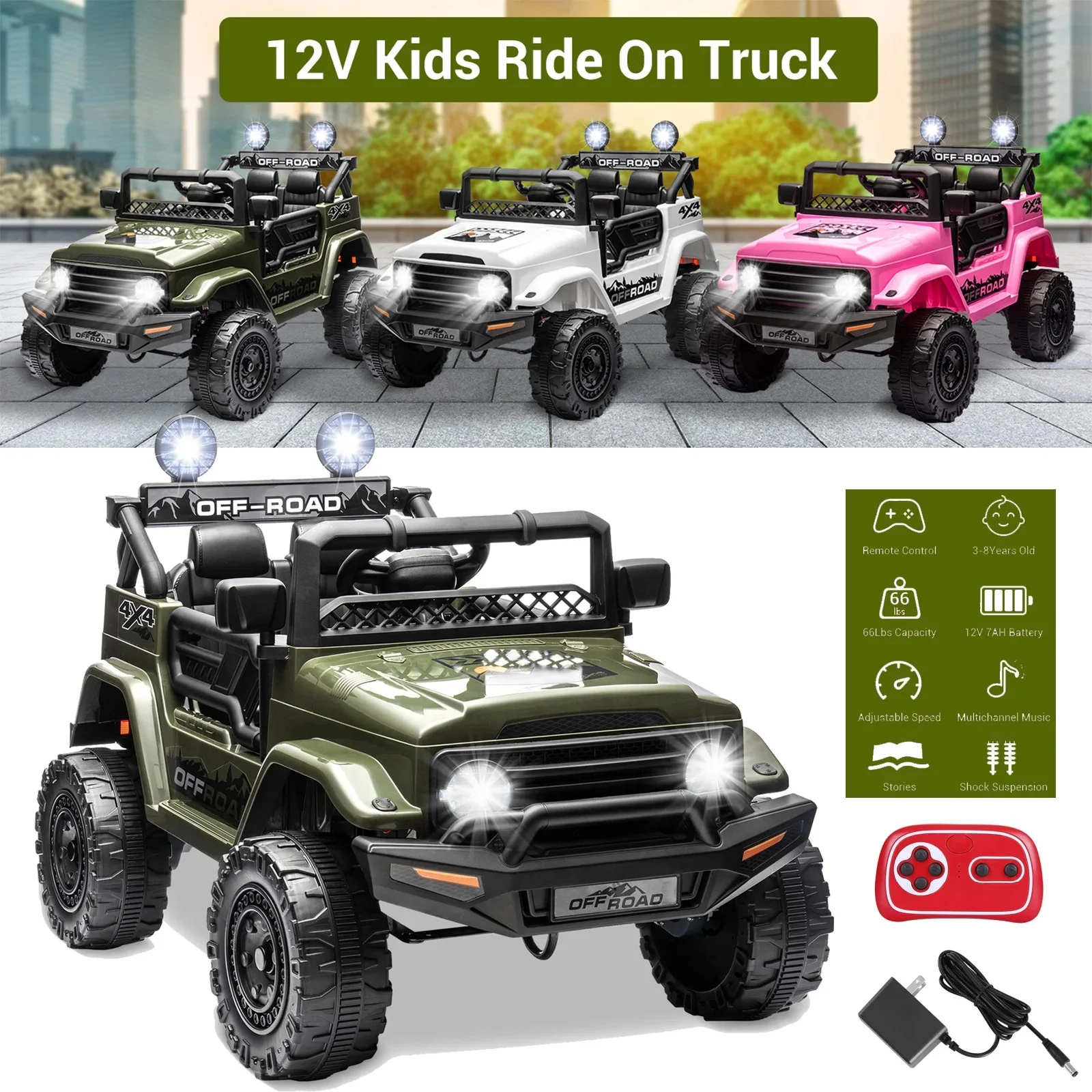 12V Rechargeable Kids Ride-On Jeep with 7AH Battery Powered Electric Truck Car - Image 11