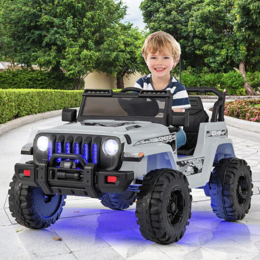 Gray 12V Ride-On Jeep for Kids with 2.4G Remote Control and LED Lights - Image 2