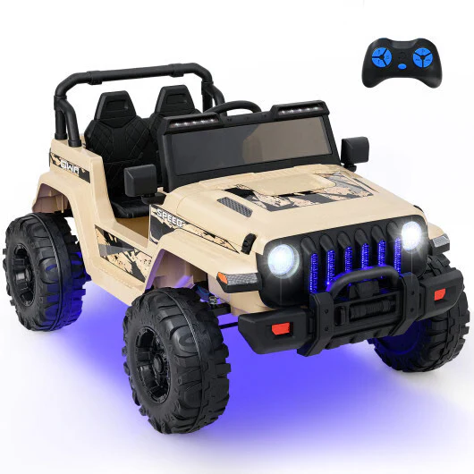12V Khaki Kids Ride-On Jeep with 2.4G Remote Control and LED Lights