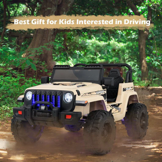12V Khaki Kids Ride-On Jeep with 2.4G Remote Control and LED Lights - Image 4