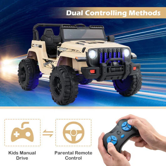 12V Khaki Kids Ride-On Jeep with 2.4G Remote Control and LED Lights - Image 5