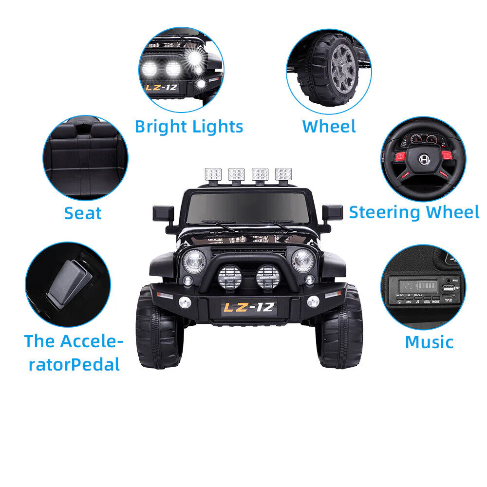 12V Kids Ride-On Jeep with Music, RC Remote Control, and Black Finish - Image 4