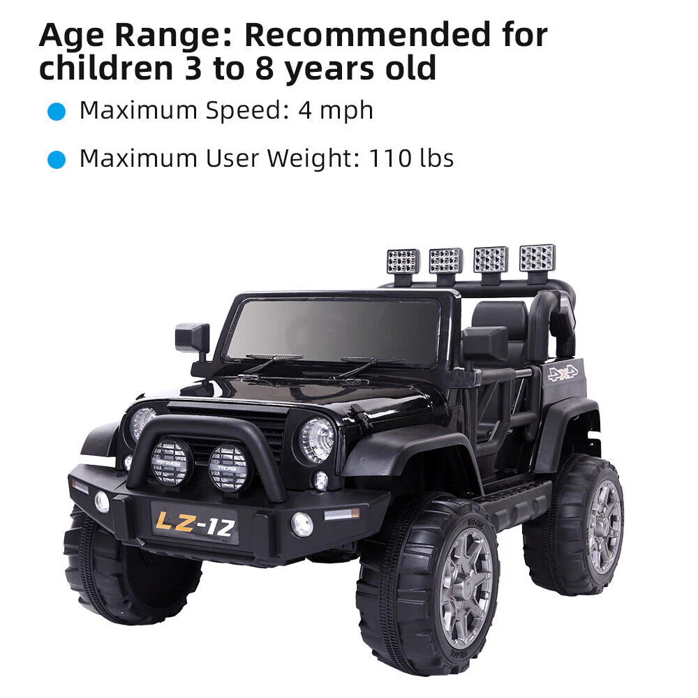 12V Kids Ride-On Jeep with Music, RC Remote Control, and Black Finish - Image 5