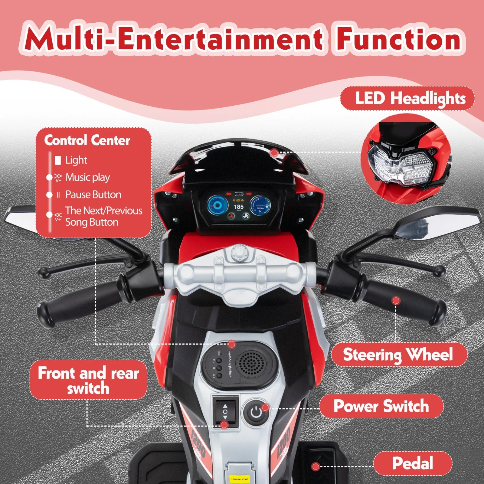 12V Battery-Powered Kids Ride-On Off-Road Motorcycle with Music - Image 23