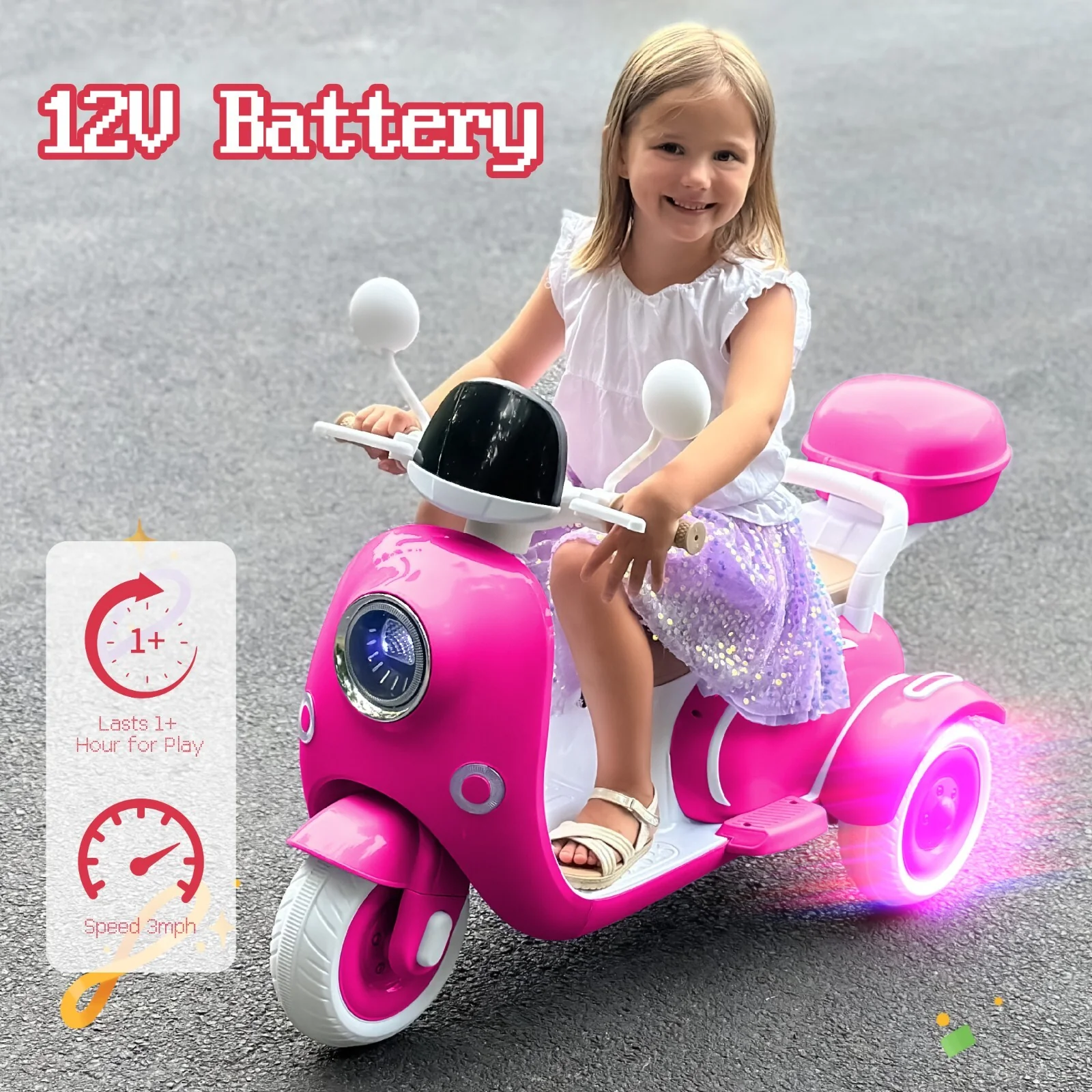 12V Electric Ride-On Motorcycle for Girls with Battery and LED Lights - Image 2