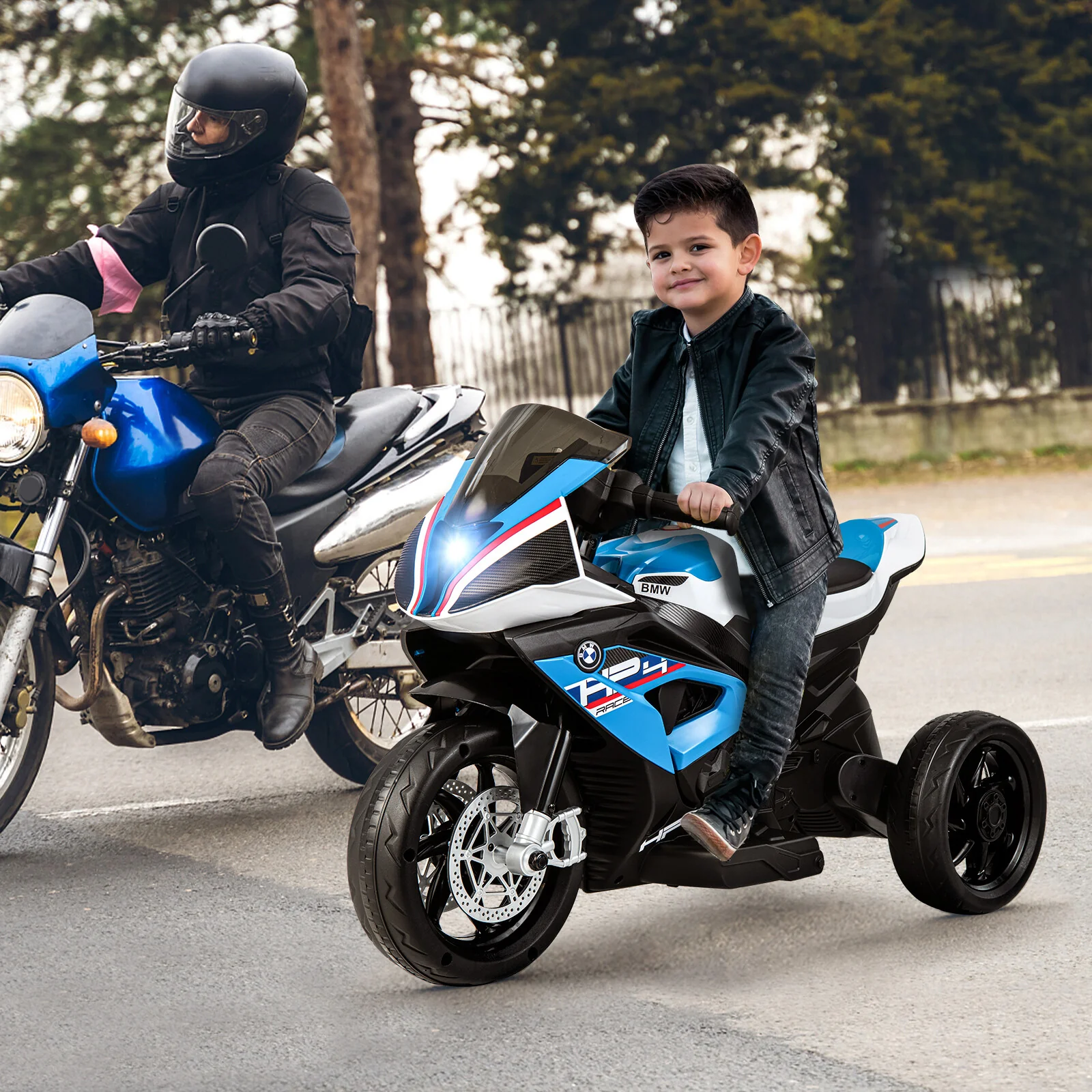 12V Kids Ride-On Motorcycle with LED Headlights and Non-Slip Wheels Blue - Image 3