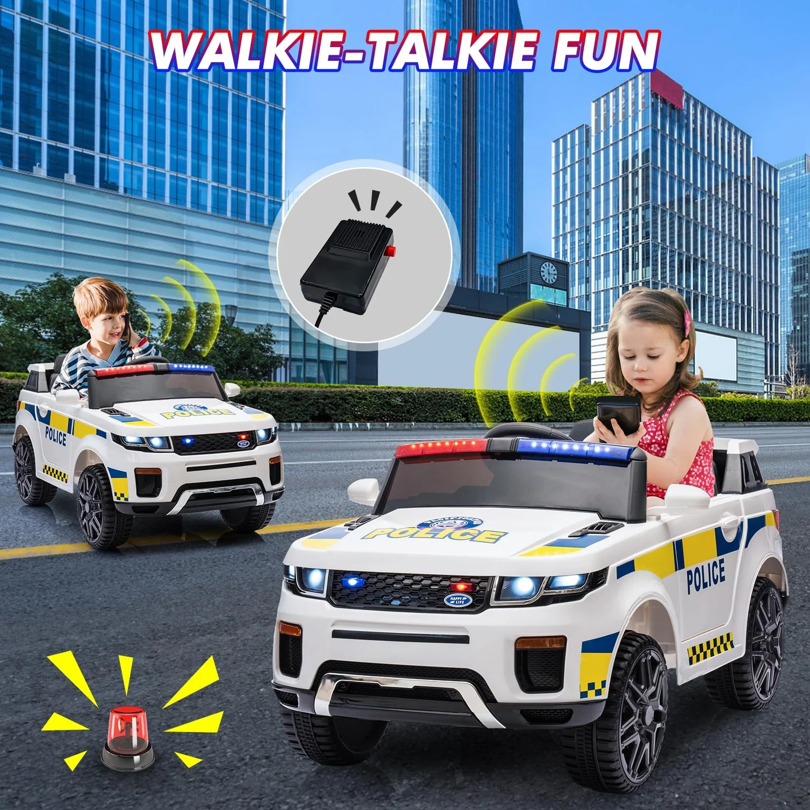 12V Battery Operated Kids Police SUV Ride-On Toy Car for Toddlers - Image 4