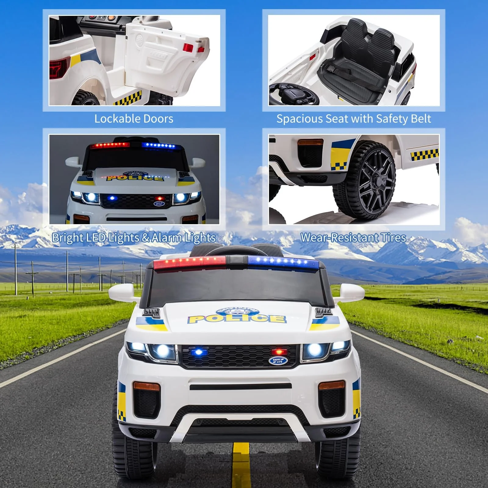 12V Battery Operated Kids Police SUV Ride-On Toy Car for Toddlers - Image 5