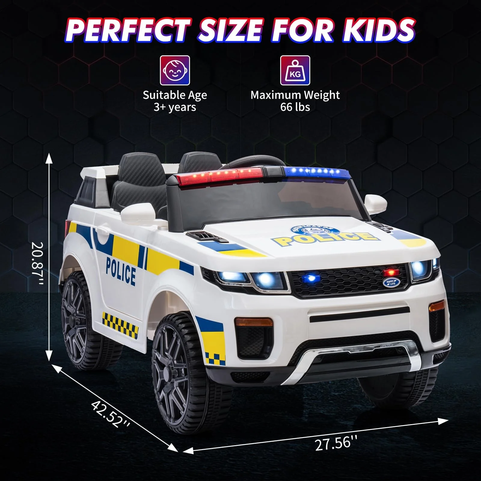 12V Battery Operated Kids Police SUV Ride-On Toy Car for Toddlers - Image 6