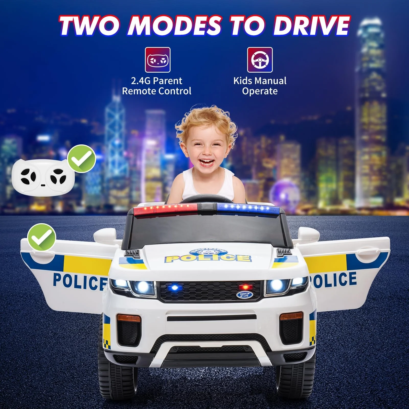 12V Battery Operated Kids Police SUV Ride-On Toy Car for Toddlers - Image 7