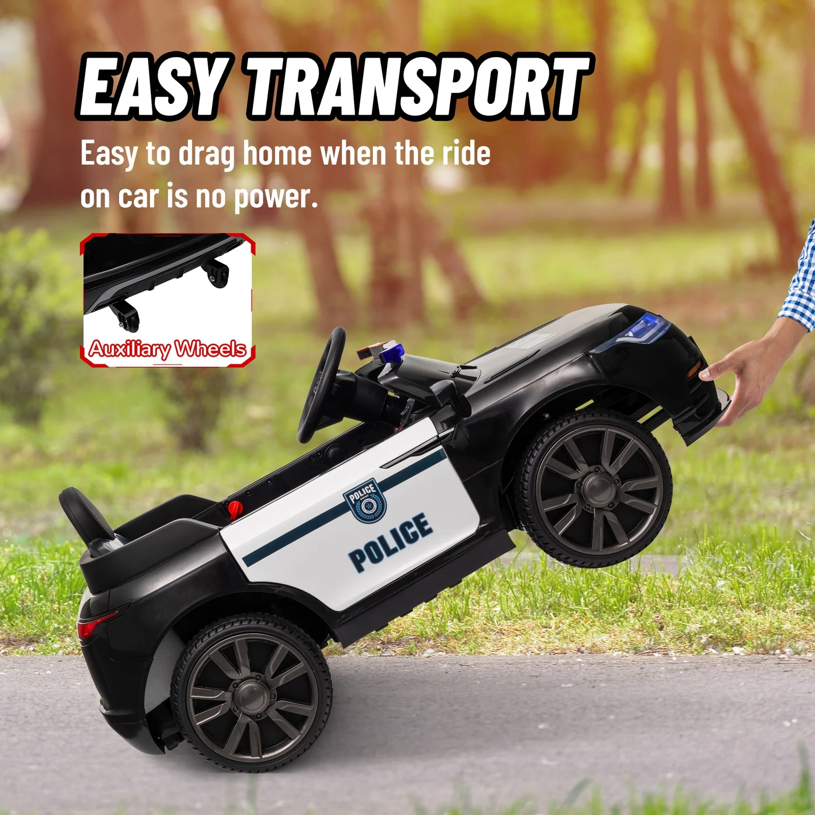 12V Kids Ride-On Police Car with Remote Control Black - Image 8