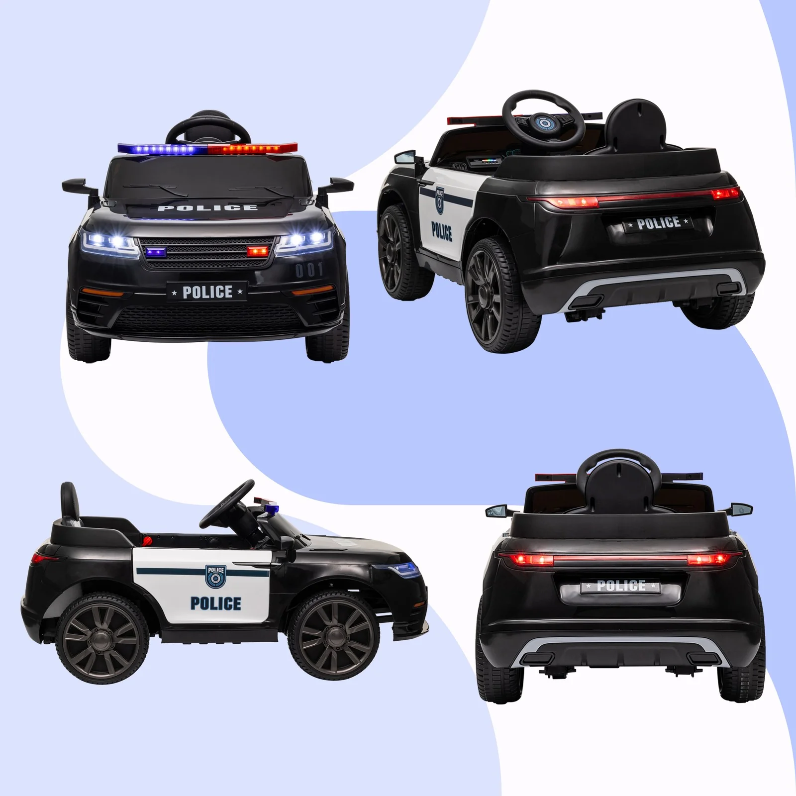 12V Kids Ride-On Police Car with Remote Control Black - Image 11