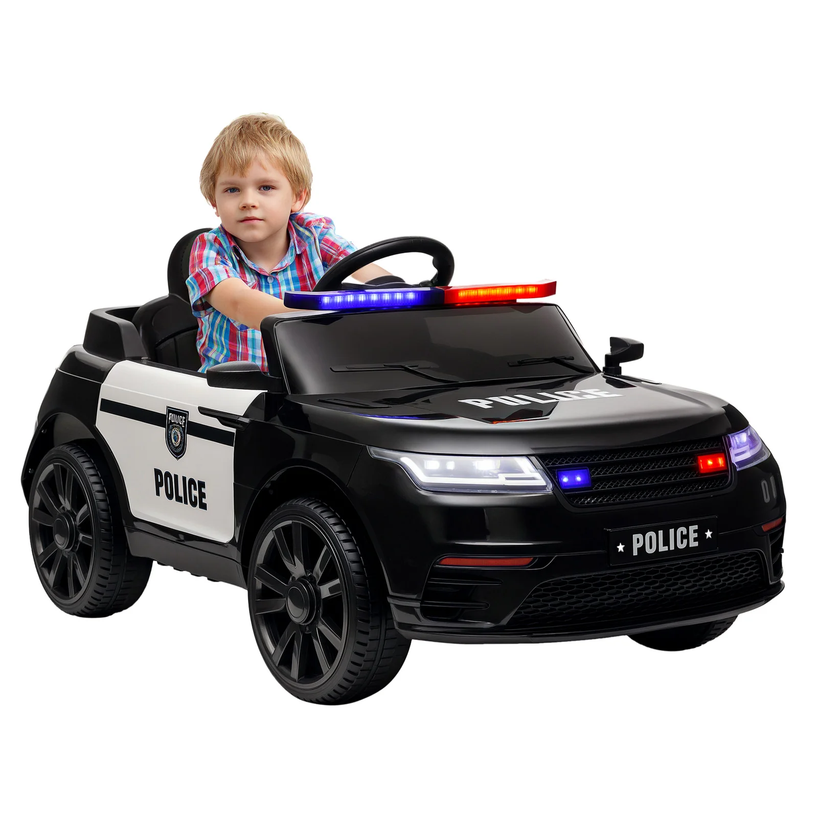 12V Kids Ride-On Police Car with Remote Control Black - Image 12