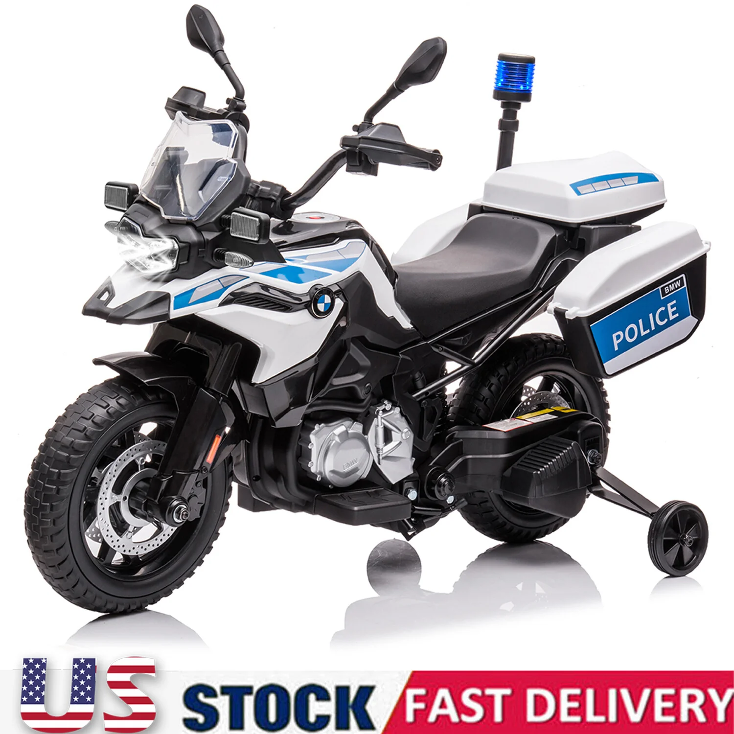 12V Kids Electric Police Ride-On Motorcycle with Battery and LED Lights