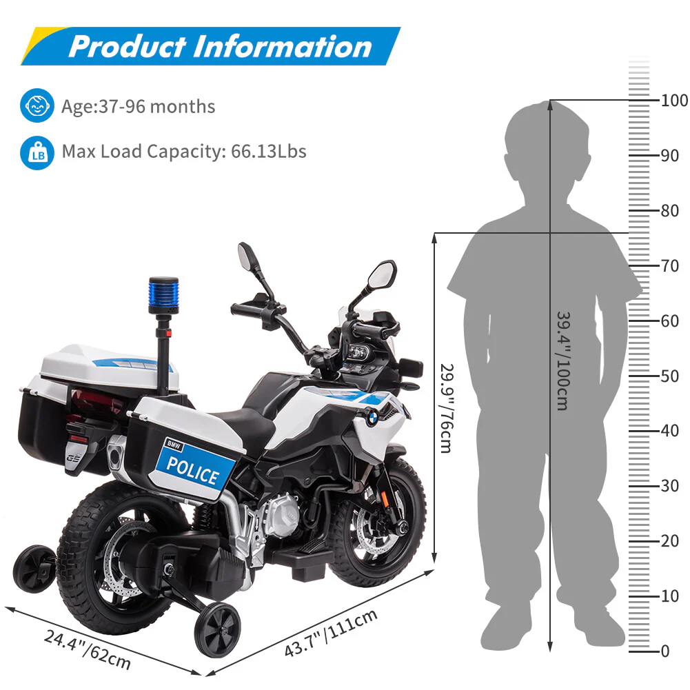 12V Kids Ride-On Police Motorcycle with 2 Speeds, EVA Tires, Storage Boxes, and Lights - Image 3