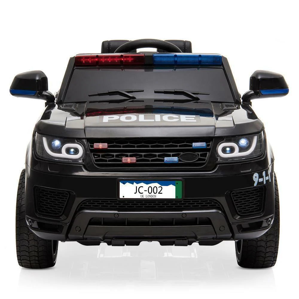 12V Kids Ride On Police SUV Car with Remote Control, LED Lights, and Music - Black - Image 4