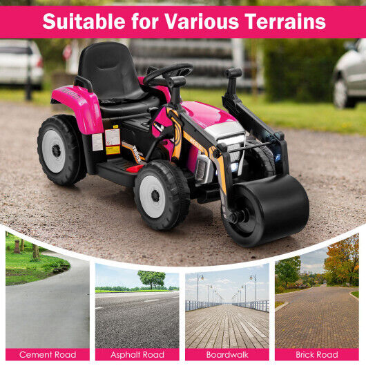 12V Kids Ride-On Road Roller with 2.4G Remote Control in Pink - Long-Lasting Fun for Little Ones - Image 2