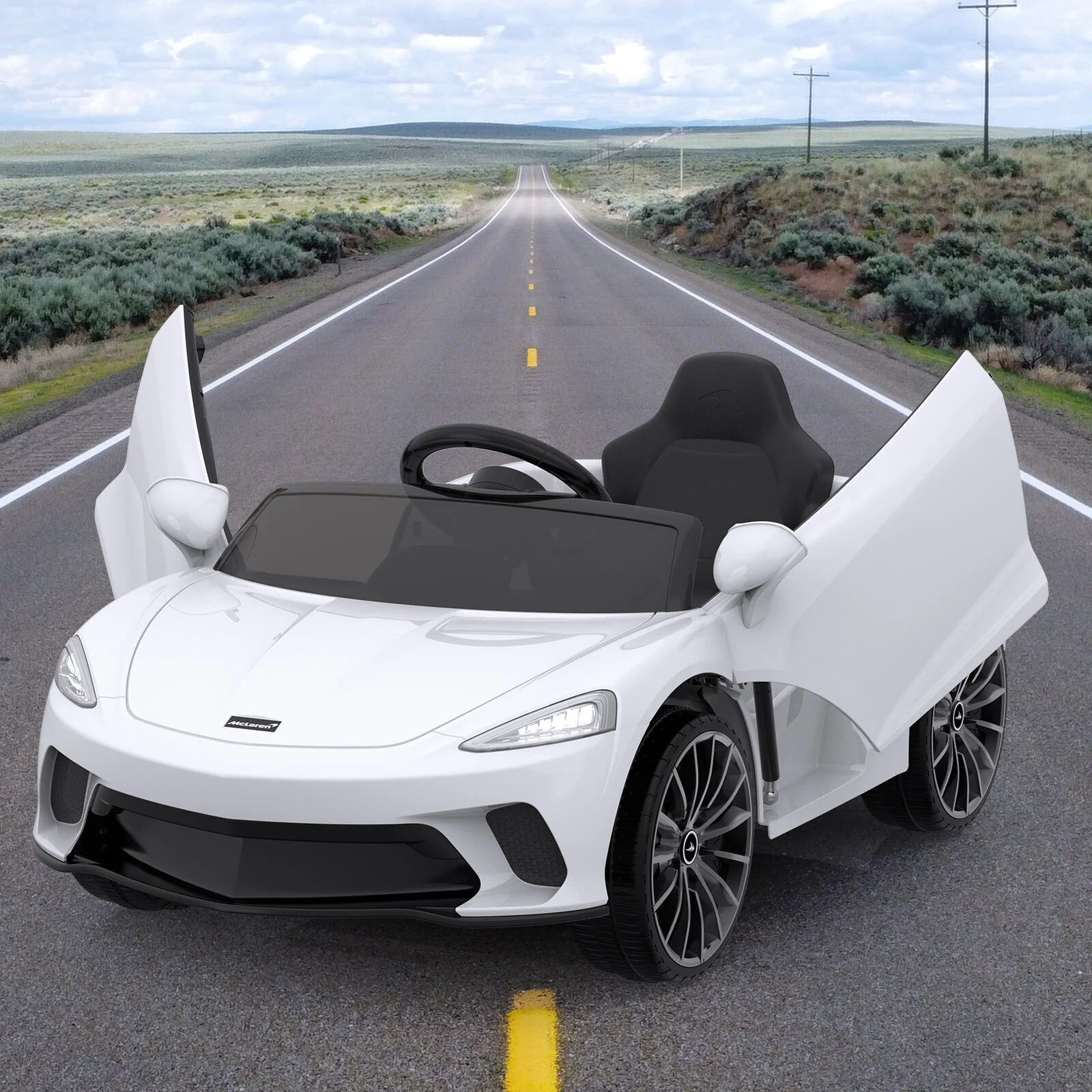 12V Kids Ride-On Sports Car with Hydraulic Doors and Seat Belt - Image 7