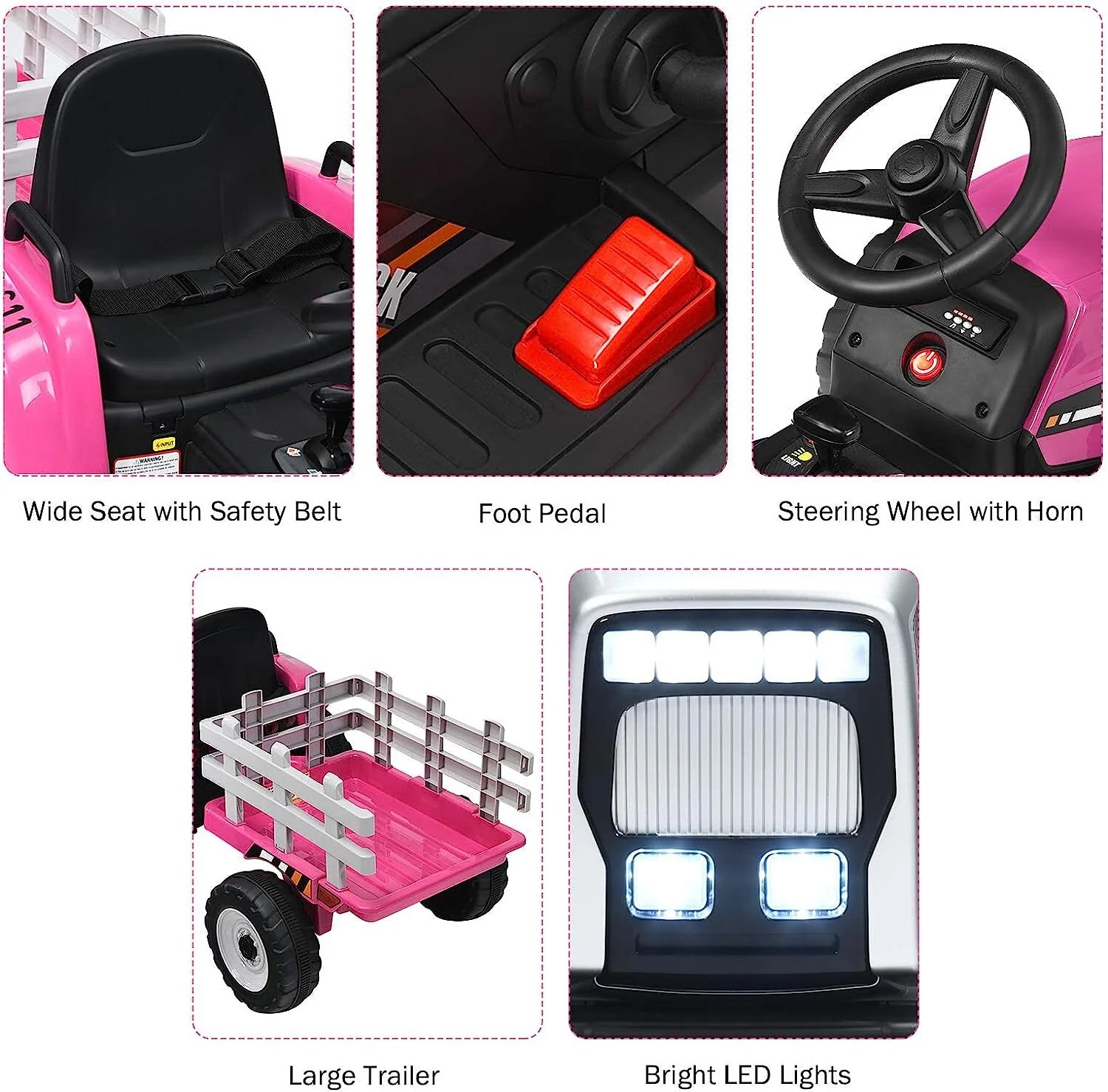 12V Battery-Powered Kids Electric Ride-On Tractor with Trailer, LED Lights, and USB Charging - Image 7