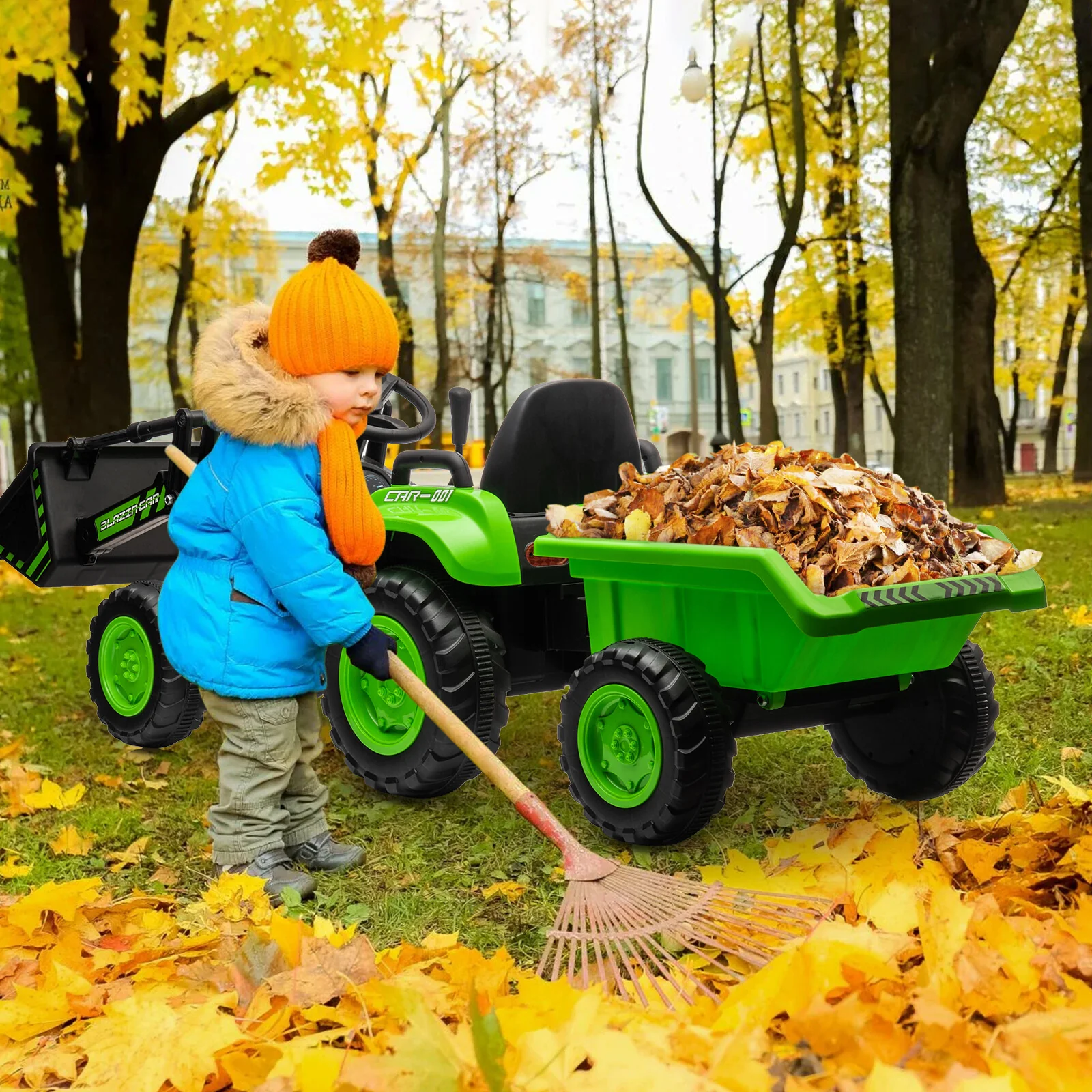 12V Kids Electric Ride-On Tractor and Bulldozer Vehicle with Trailer and Music - Image 8