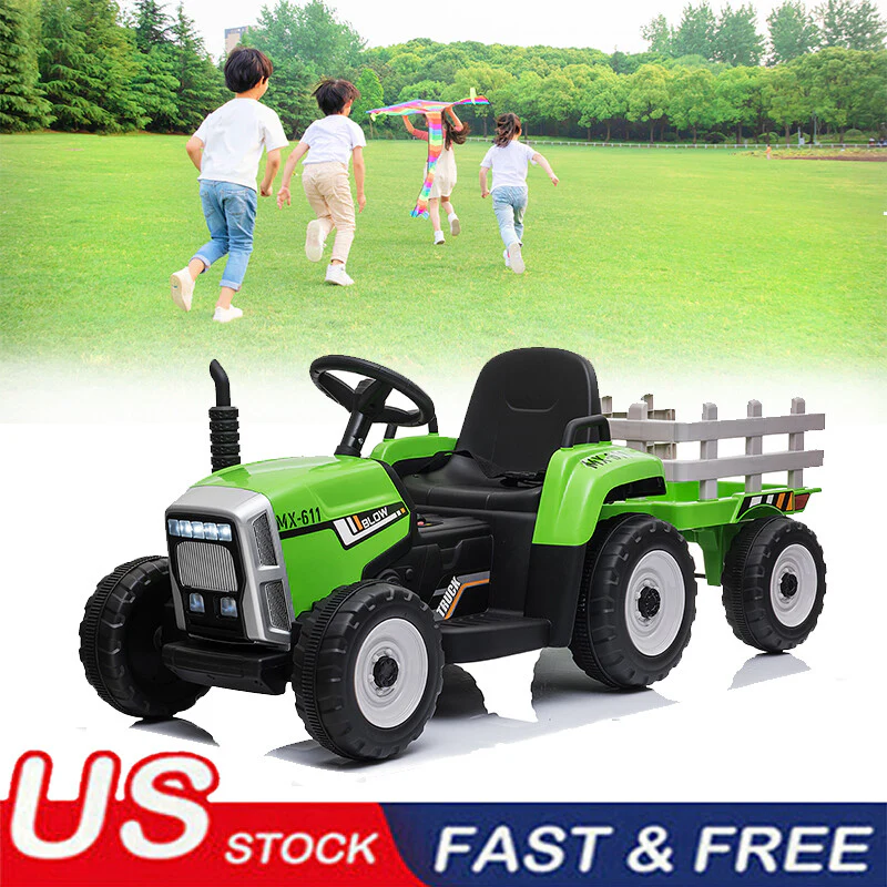 12V Battery-Powered Kids Ride-On Tractor Truck Toy with Trailer and LED Lights - Image 10
