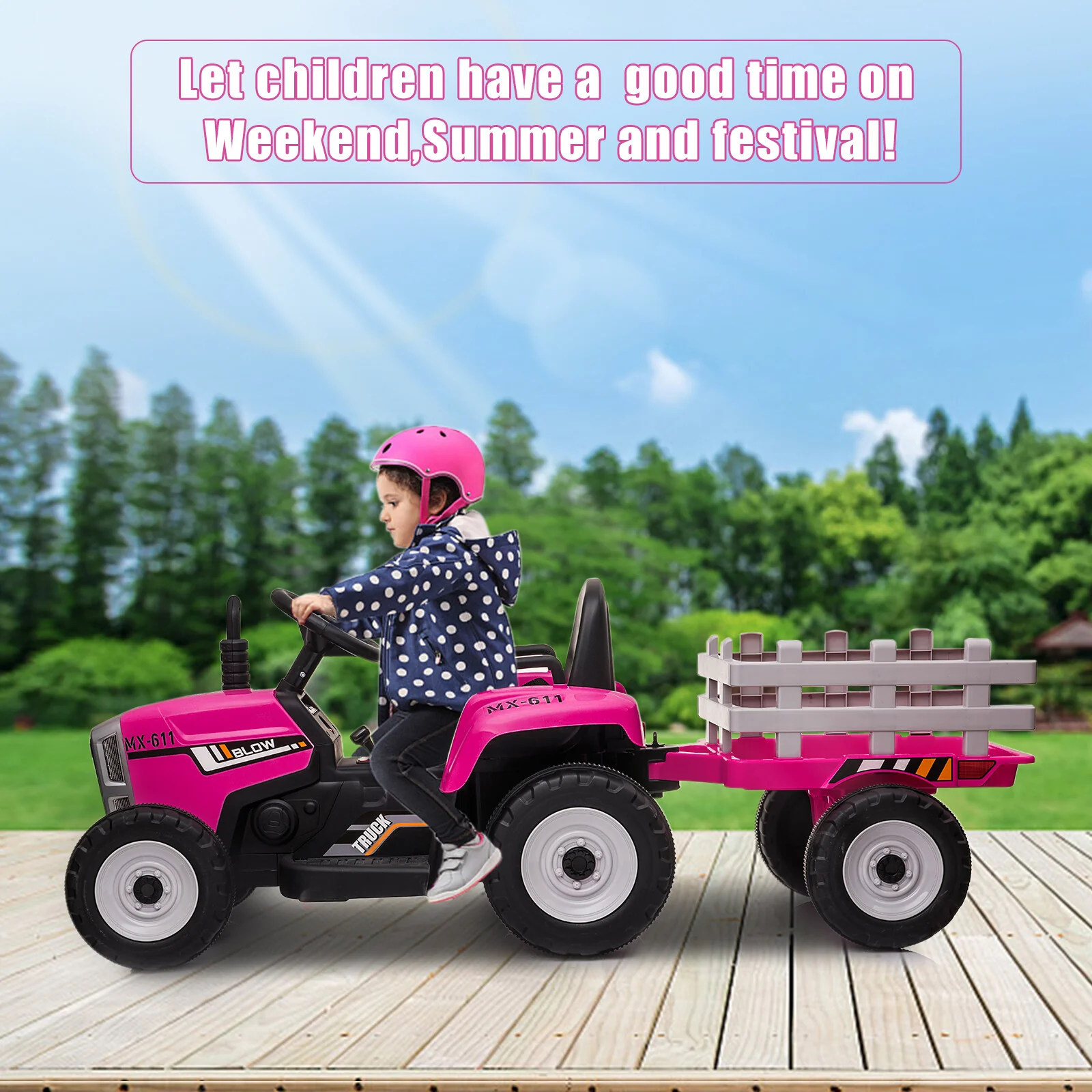 12V Kids Electric Ride On Tractor Car with Trailer and Remote Control - Image 9