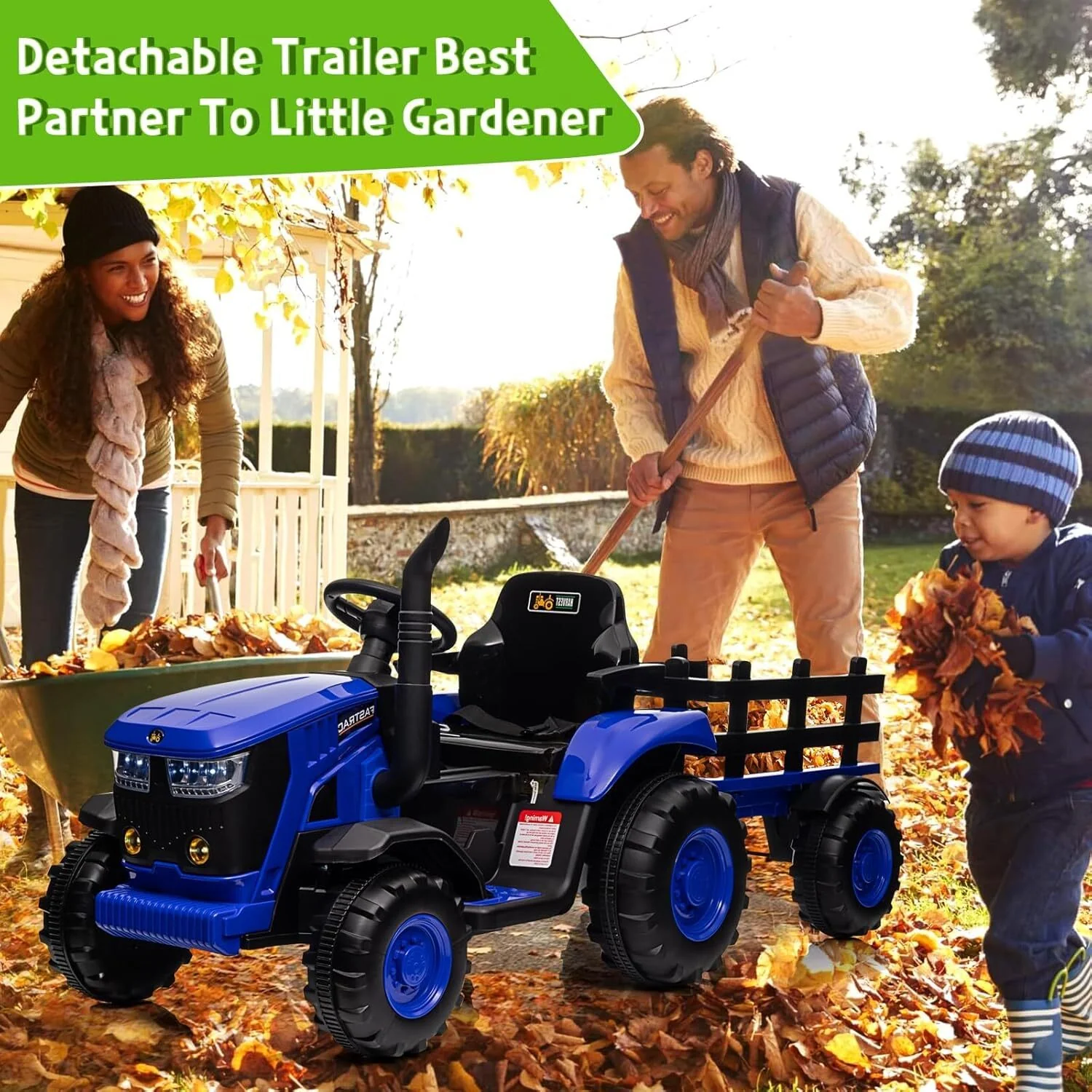 12V Electric Kids Ride-On Tractor Toy with Detachable Trailer and Remote Control Blue - Image 7