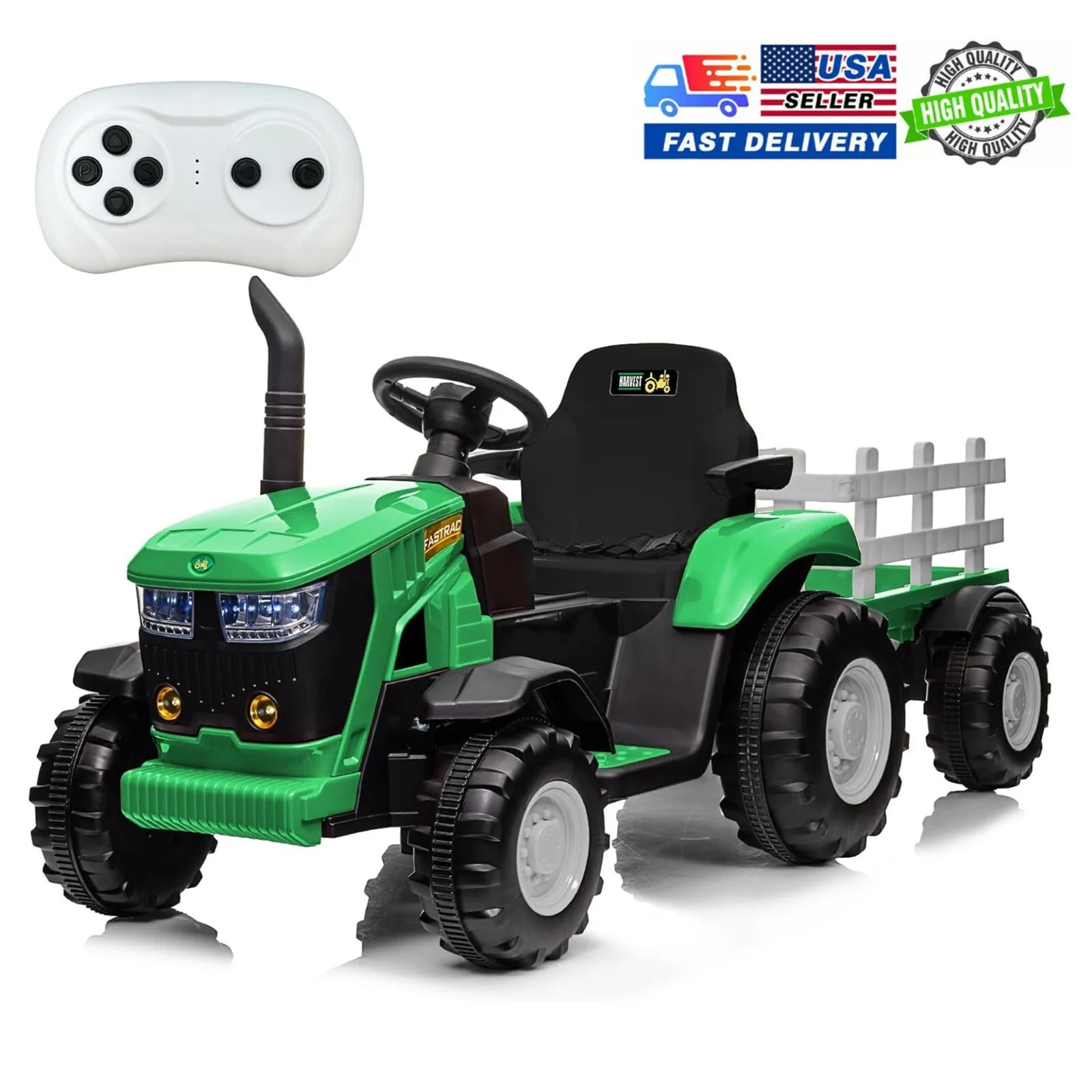 12V Kids Electric Ride-On Tractor Toy with Detachable Trailer and Remote Control Green - Image 8
