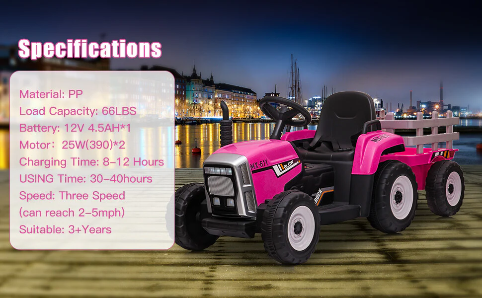 12V Kids Electric Ride-On Tractor with Trailer and 3-Speed Remote Control - Image 11