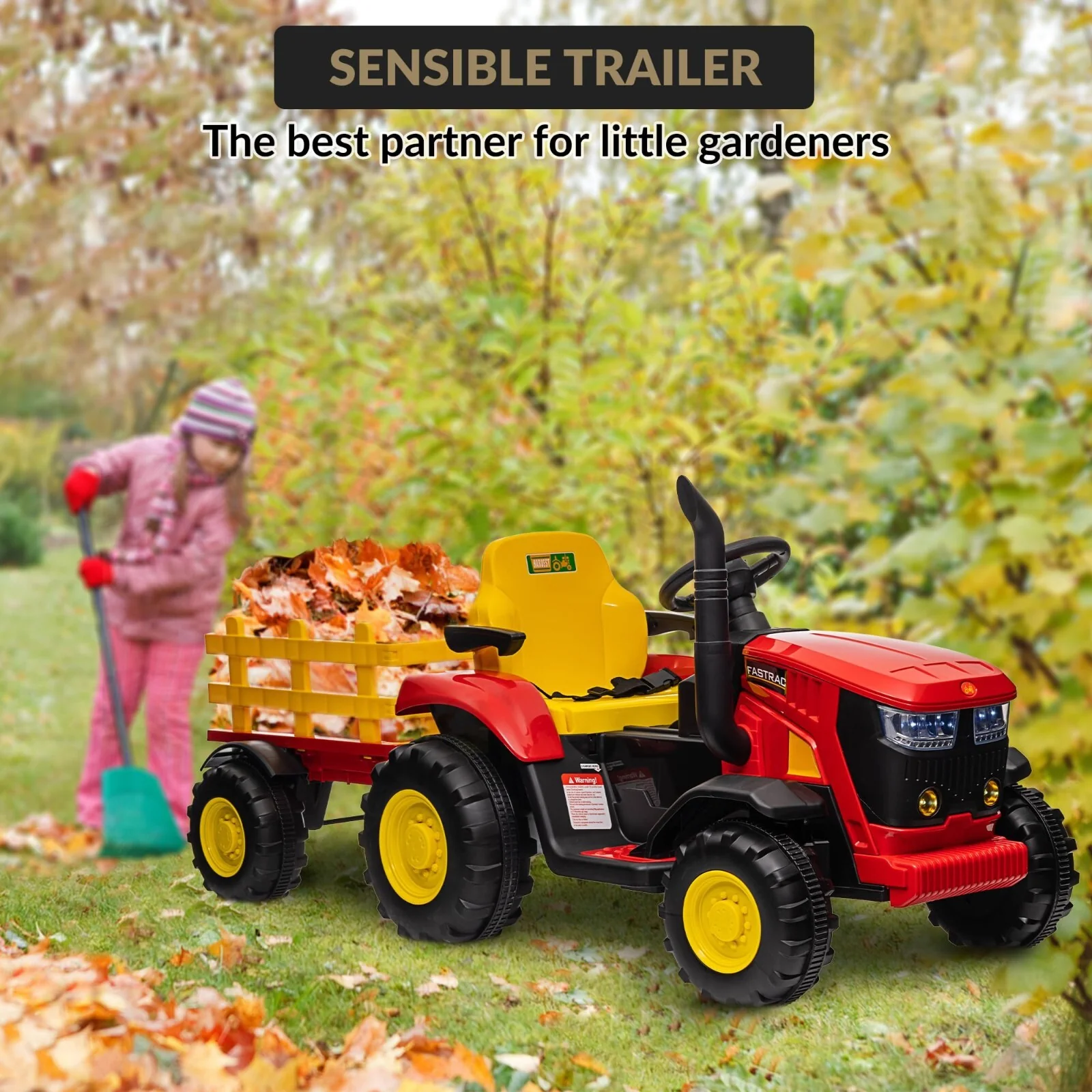 12V Electric Ride-On Kids Tractor with Trailer and Remote Control – Red - Image 10