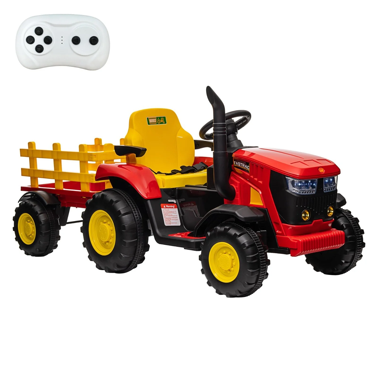 12V Electric Ride-On Kids Tractor with Trailer and Remote Control – Red - Image 2