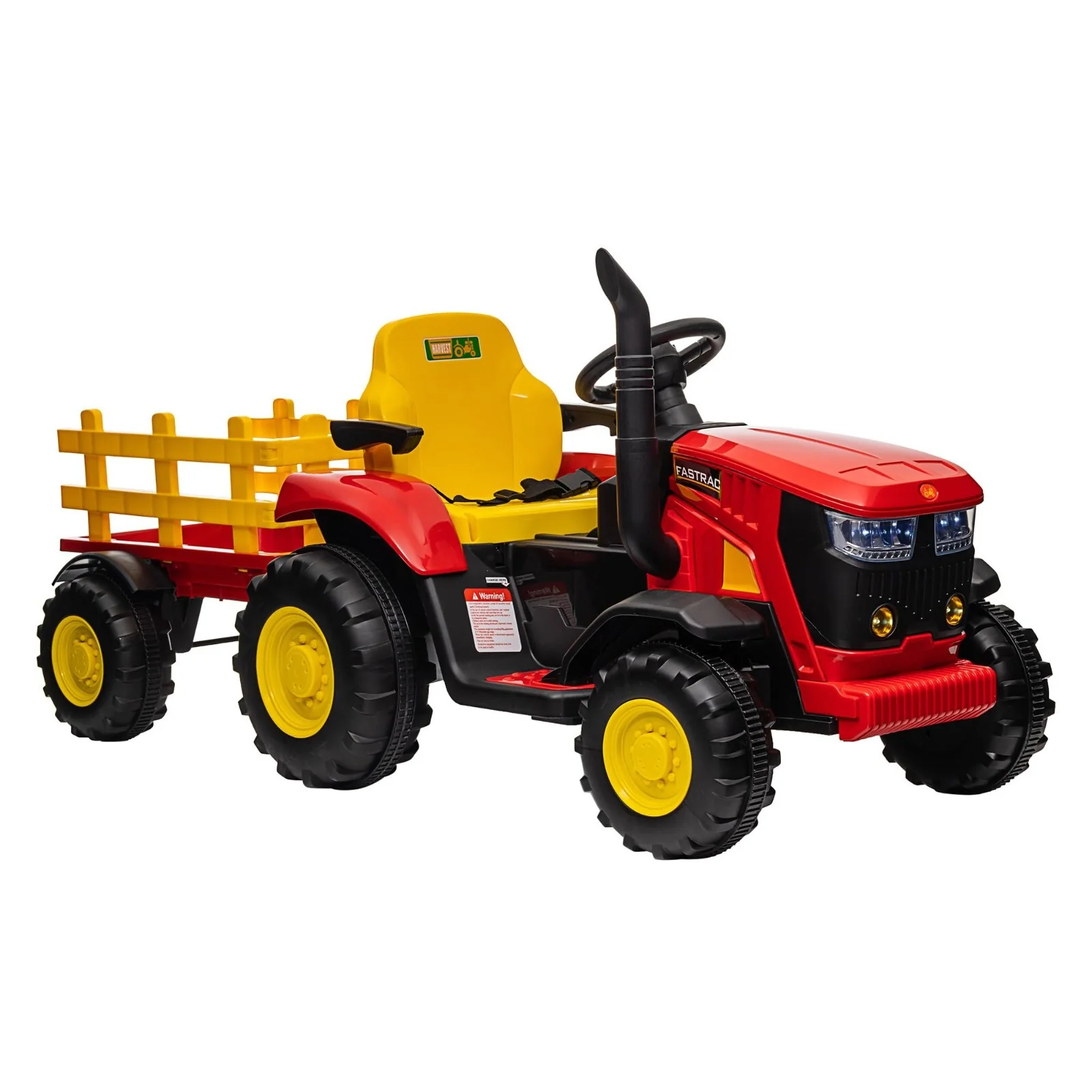 12V Electric Ride-On Kids Tractor with Trailer and Remote Control – Red - Image 9