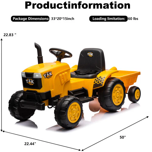 12V Kids Ride-On Electric Tractor and Excavator with Detachable Trailer and Remote Control - Image 5