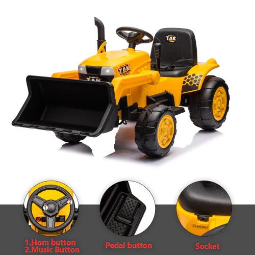 12V Battery-Powered Kids Ride-On Electric Excavator Tractor with Digging Handle