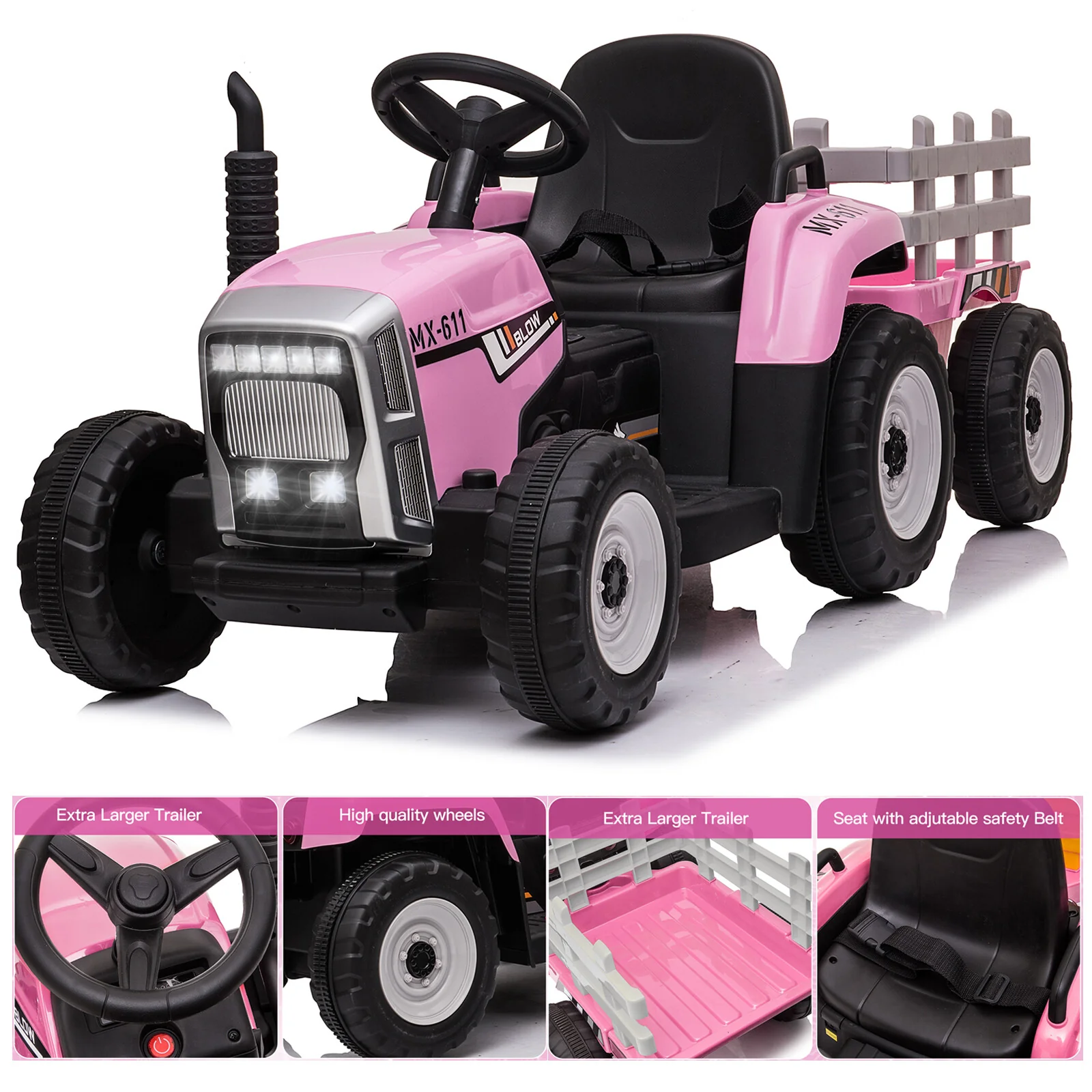 12V Electric Kids Ride-On Tractor with Trailer, Horn, and Remote Control - Image 14