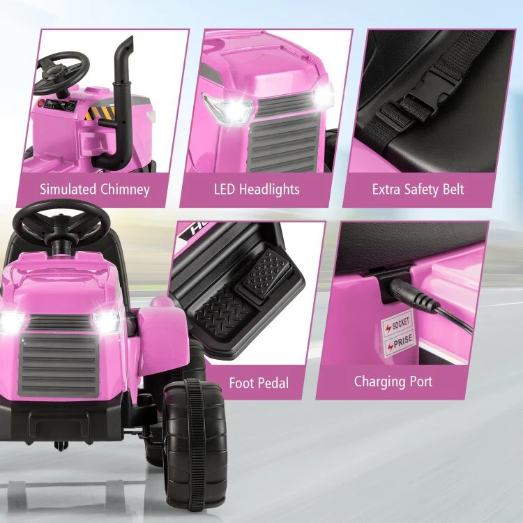 12V Kids Ride-On Tractor with Trailer and Remote Control for Toddlers - Image 10