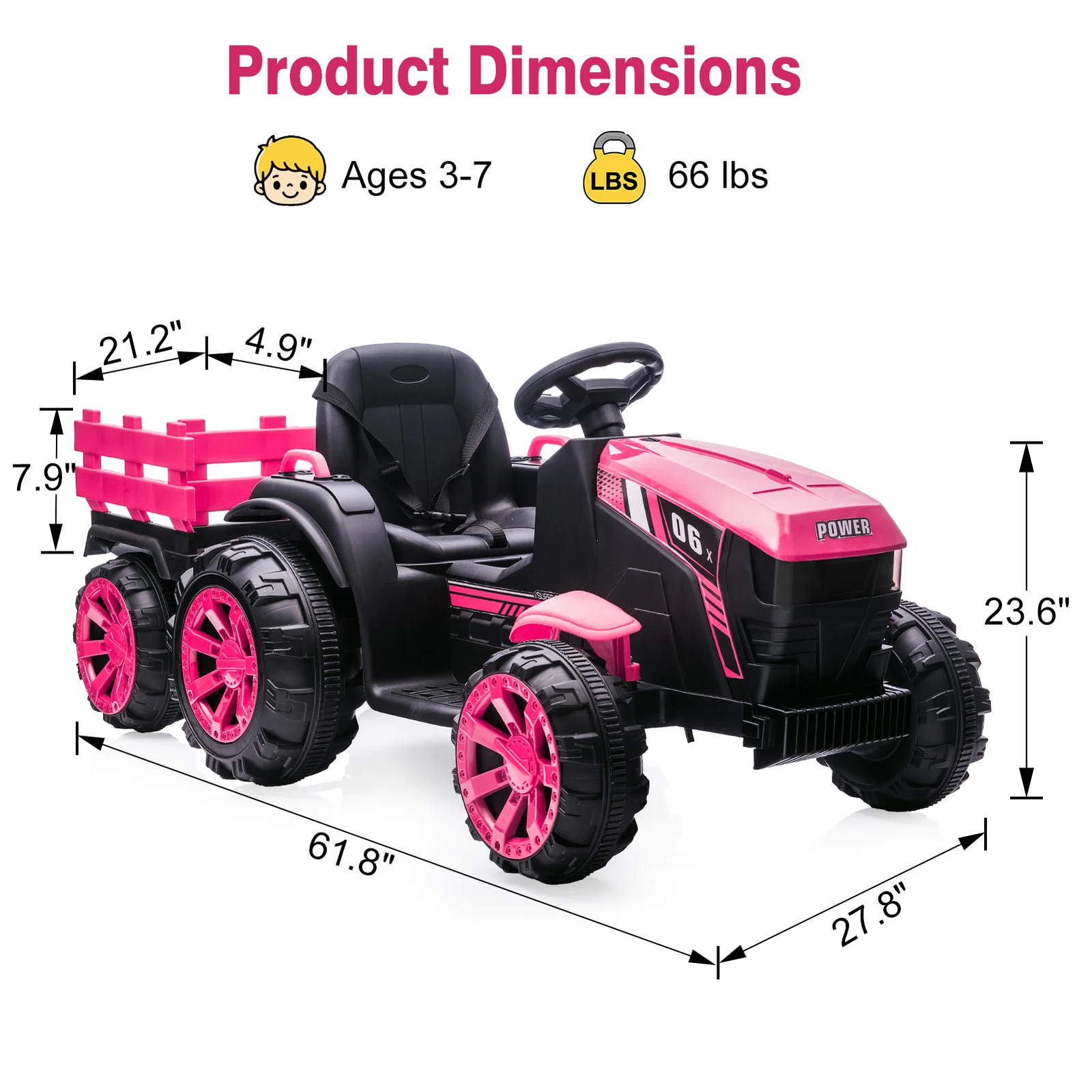 12V Electric Kids Ride-On Tractor Toy with Trailer and Remote Control - Image 19