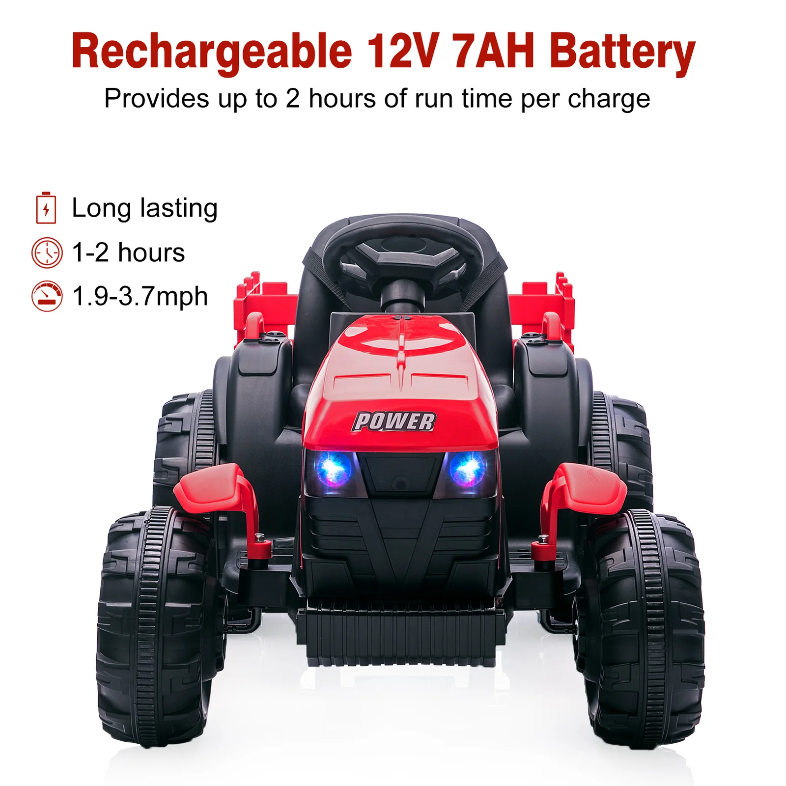 12V Electric Kids Ride-On Tractor Toy with Trailer and Remote Control - Image 3