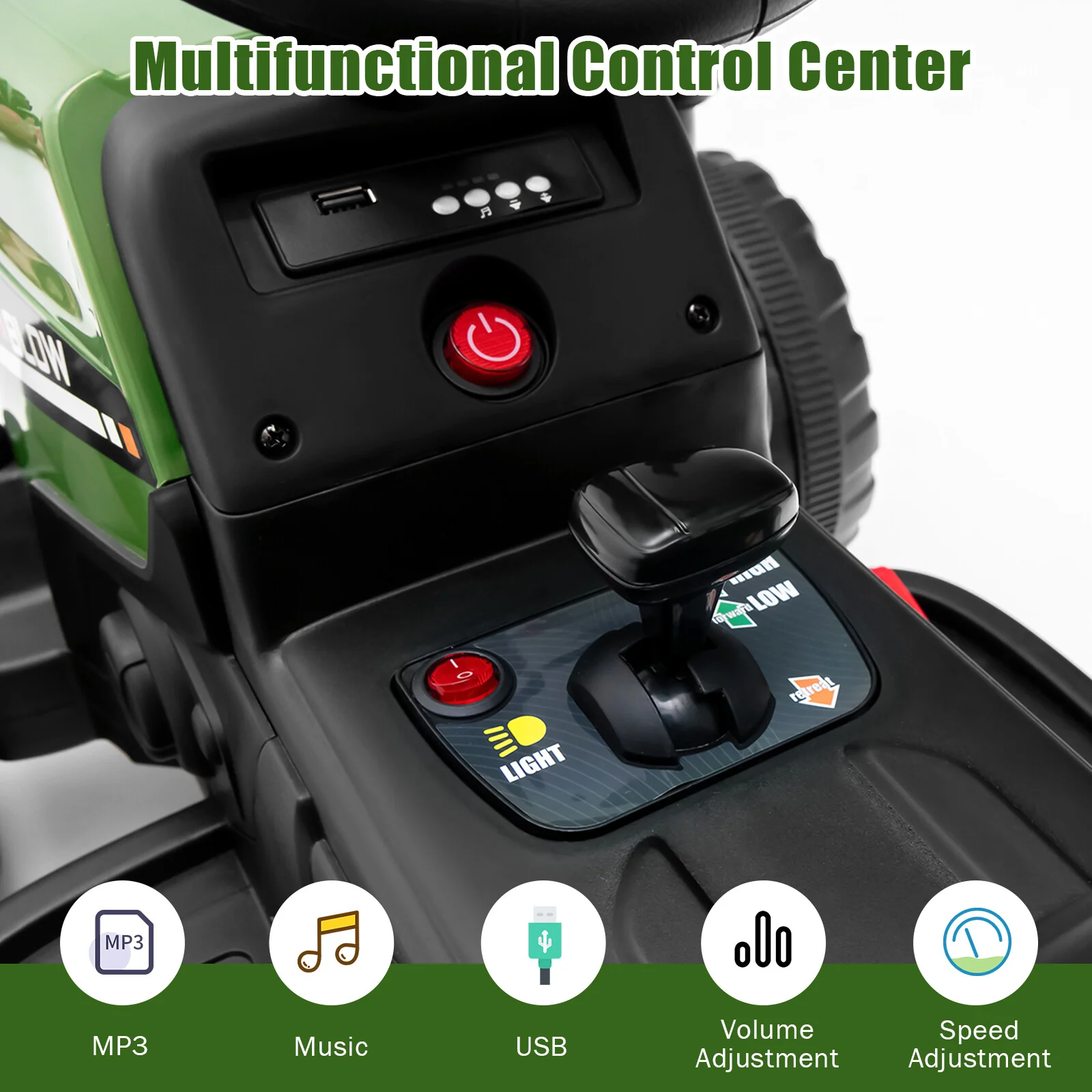 12V Kids Ride-On Tractor with Trailer, 3 Variable Speeds and Remote Control - Image 4