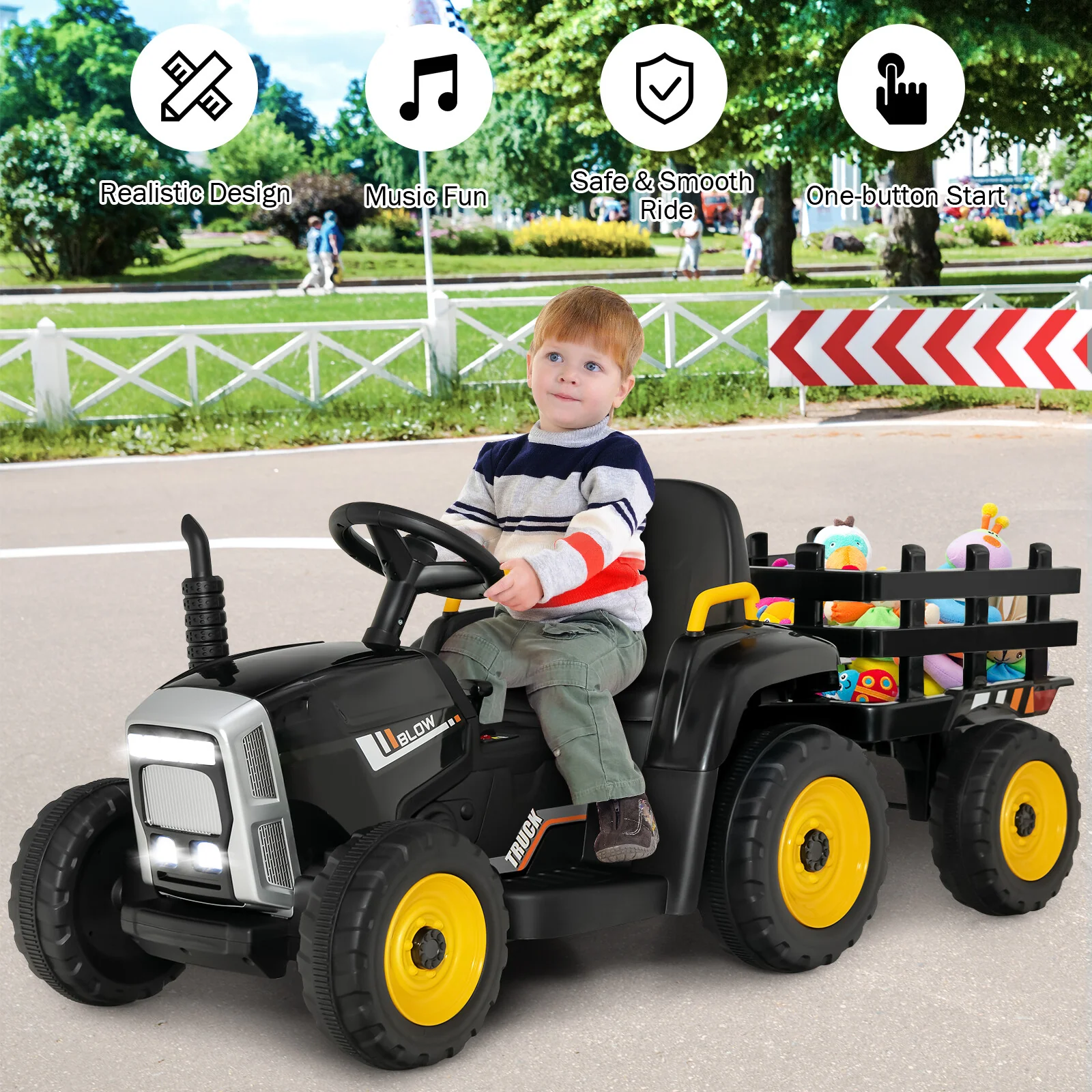 12V Kids Ride-On Tractor with Trailer, 3 Speeds and Remote Control - Image 5