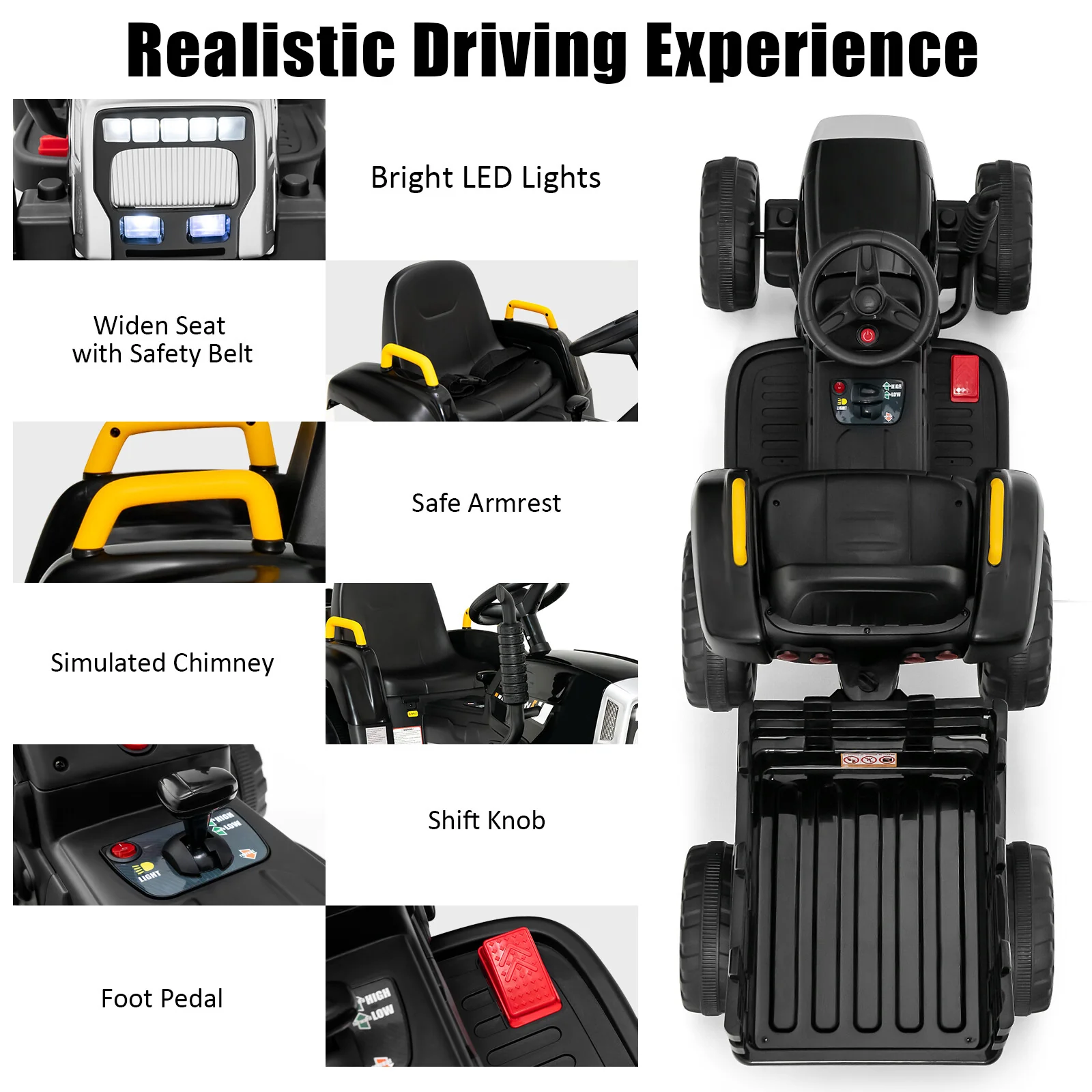 12V Kids Ride-On Tractor with Trailer, 3 Speeds and Remote Control - Image 7