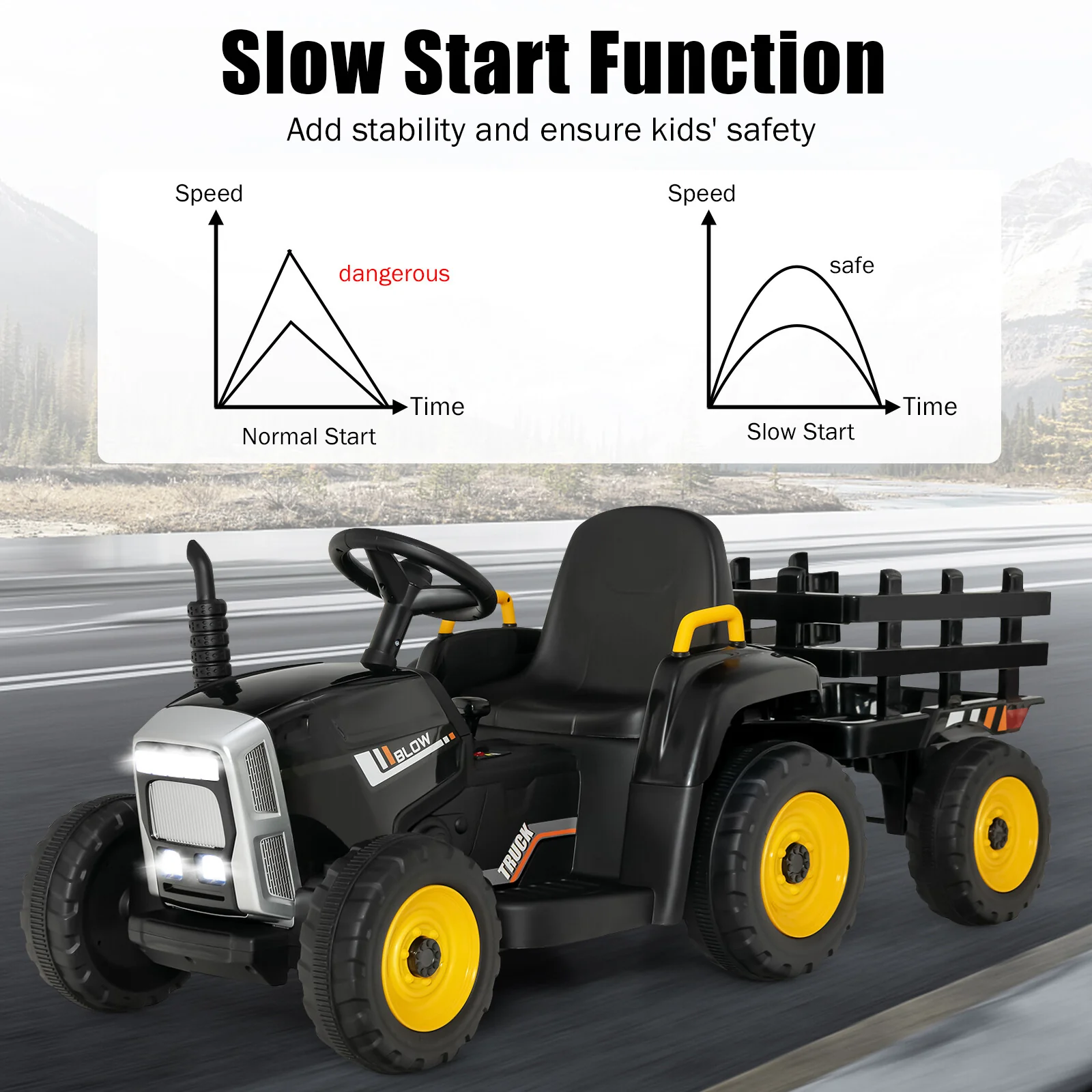 12V Kids Ride-On Tractor with Trailer, 3 Speeds and Remote Control - Image 8